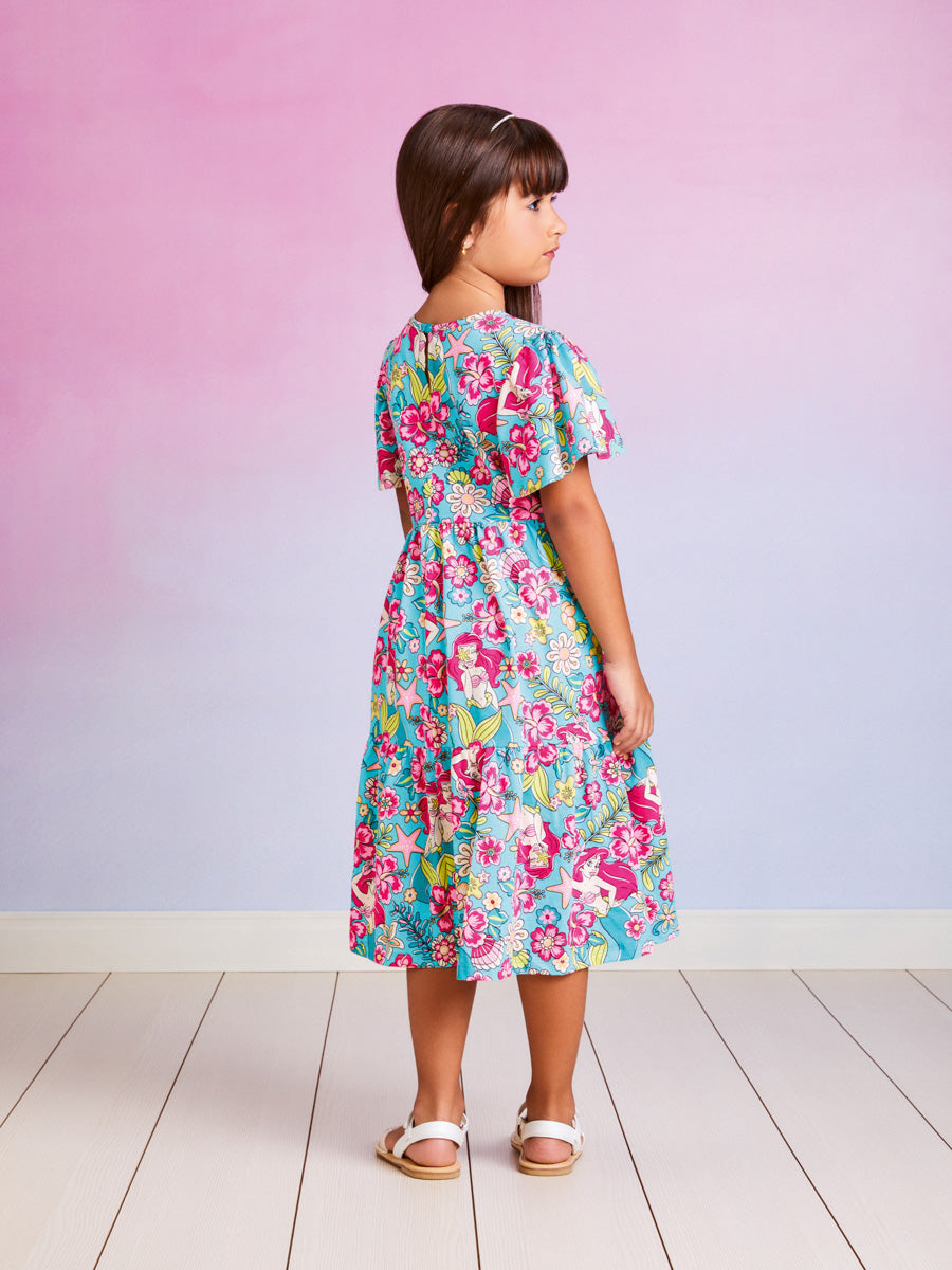 Vestido Infantil Momi Verão Manga Curta Pequena Sereia