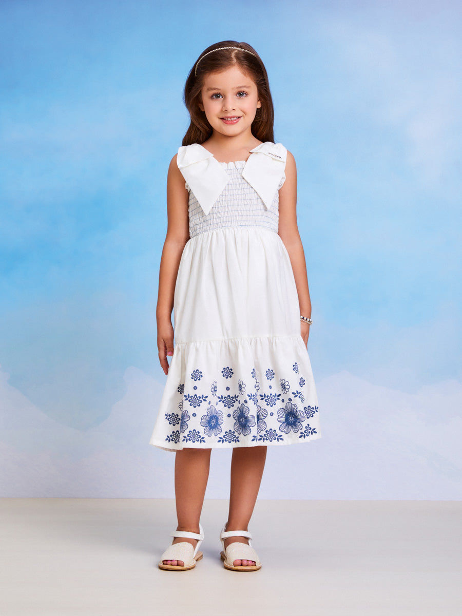 Vestido Infantil Momi Verão Branco Flores