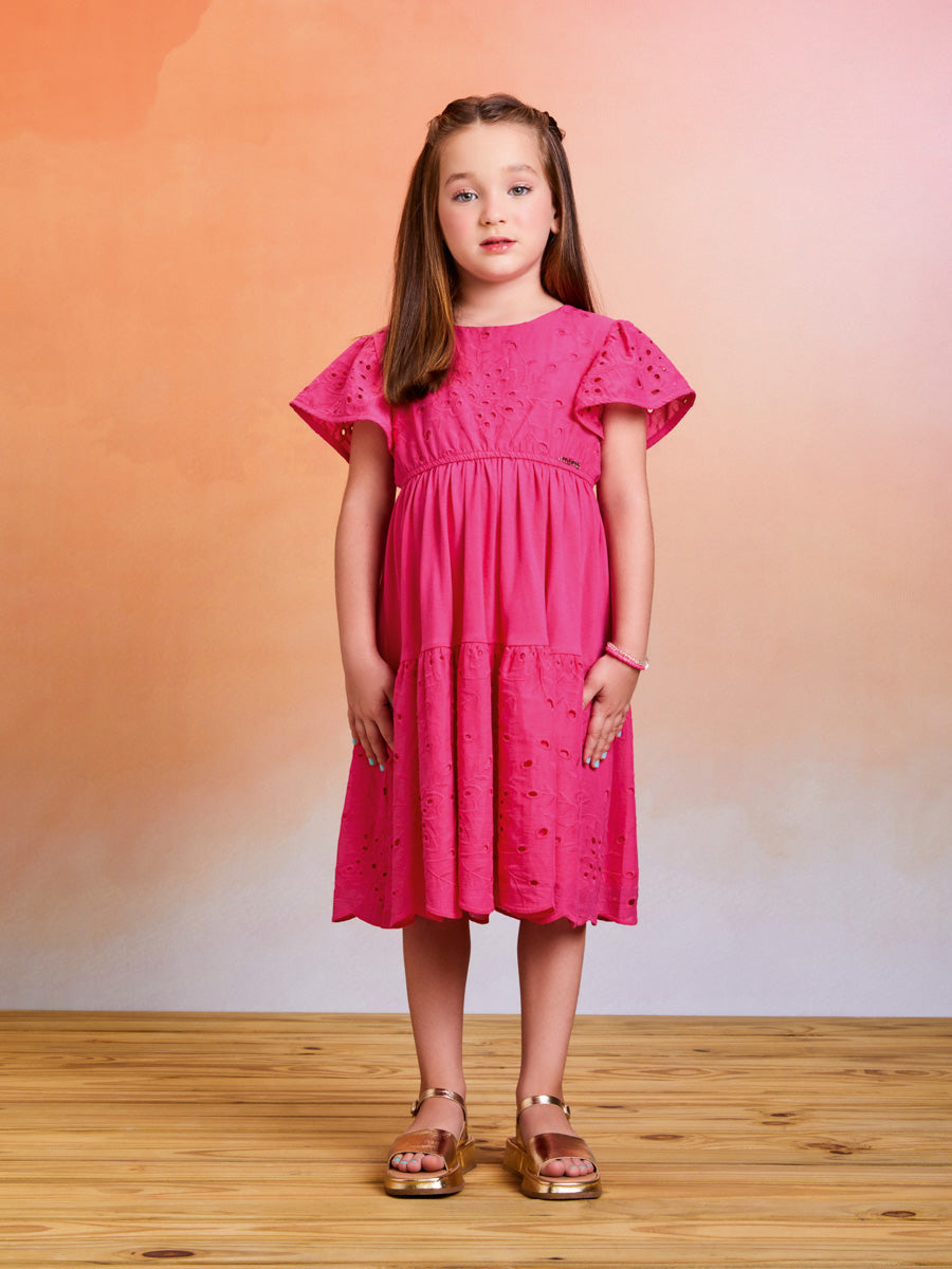 Vestido Infantil Momi Verão Manga Curta Laise Pink