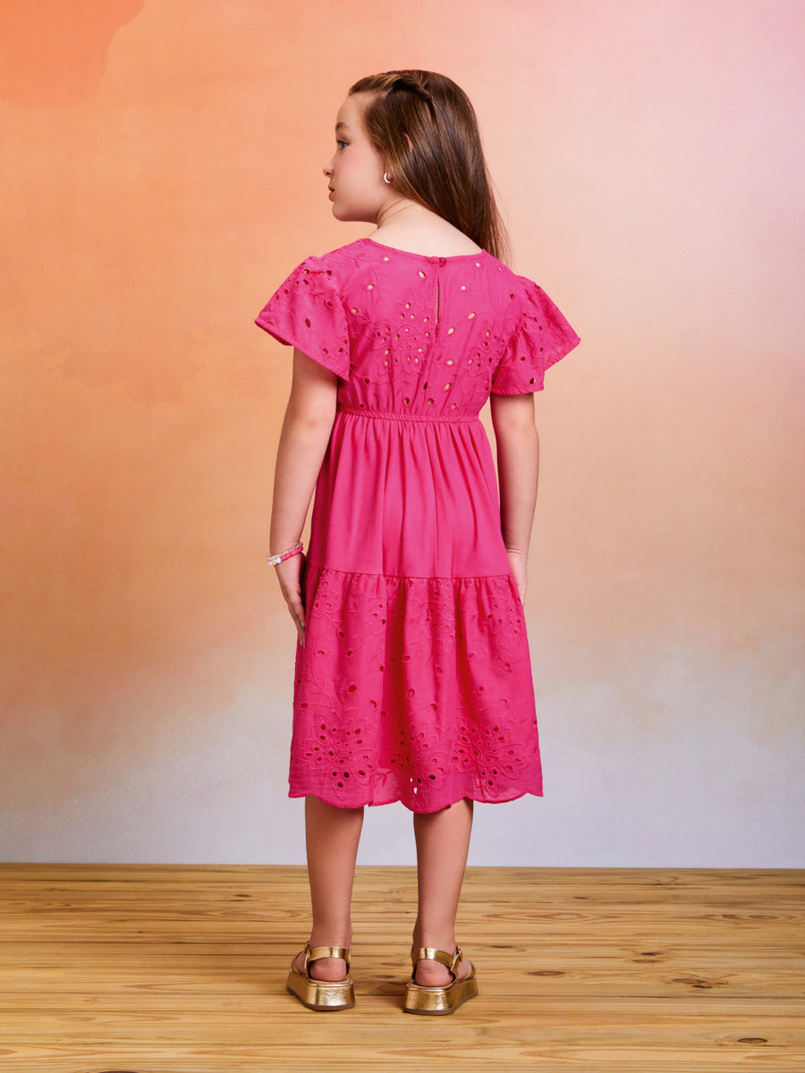 Vestido Infantil Momi Verão Manga Curta Laise Pink
