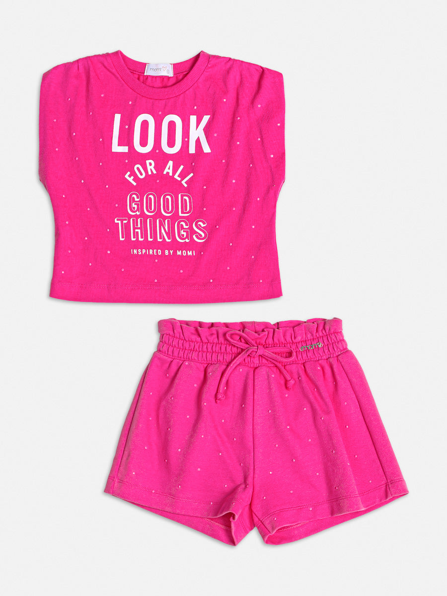 Conjunto Infantil Momi Verão Com Shorts e Blusa Rosa Fashion