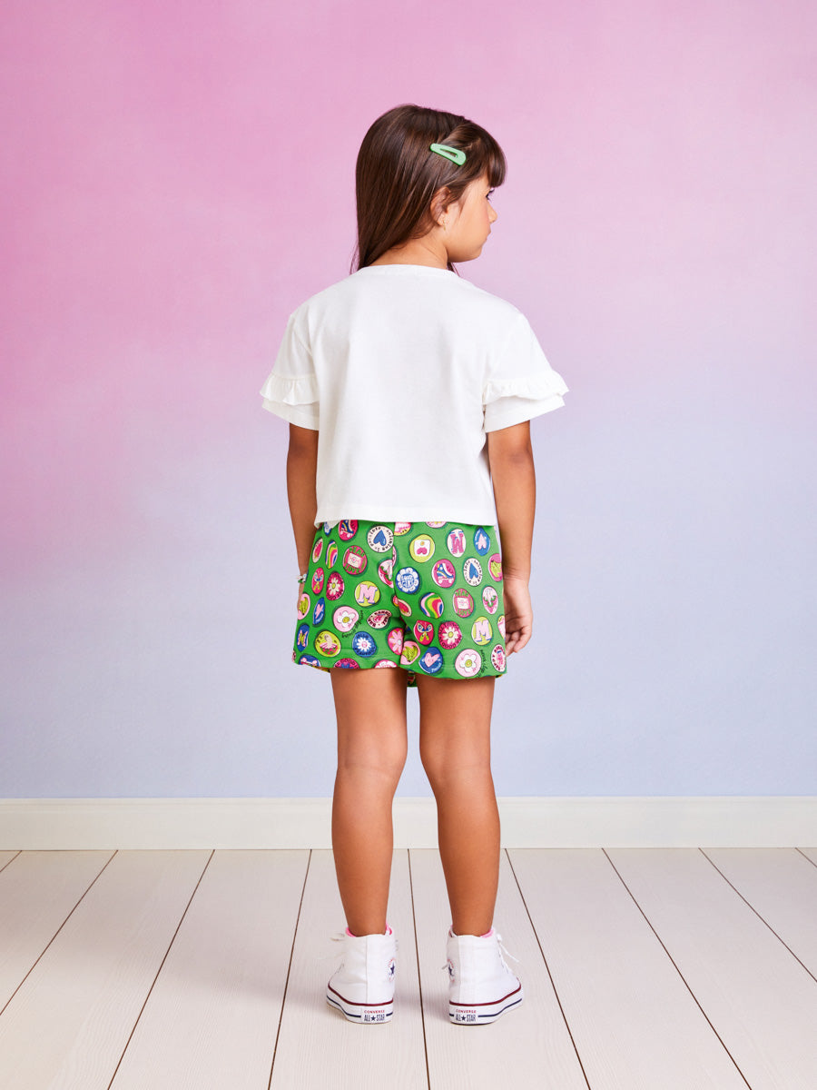 Conjunto Infantil Momi Verão Com Shorts Saia e Blusa Branca Sonhos