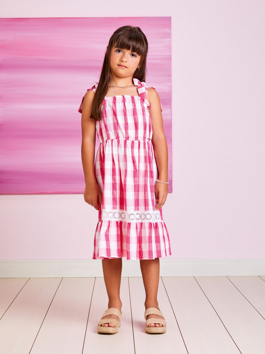 Vestido Infantil Momi Verão Xadrez Rosa