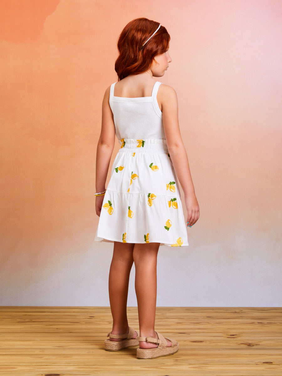 Conjunto Infantil Momi Verão Com Saia e Blusa Branca Limão