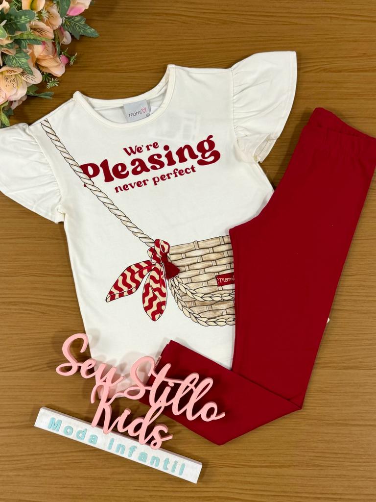 Conjunto Infantil Momi Verão Com Calça Legging e Blusa Off White Cestinha