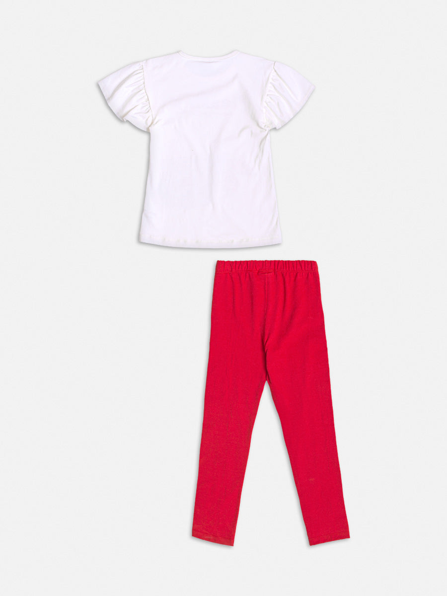 Conjunto Infantil Momi Verão Com Calça Legging e Blusa Off White Cestinha