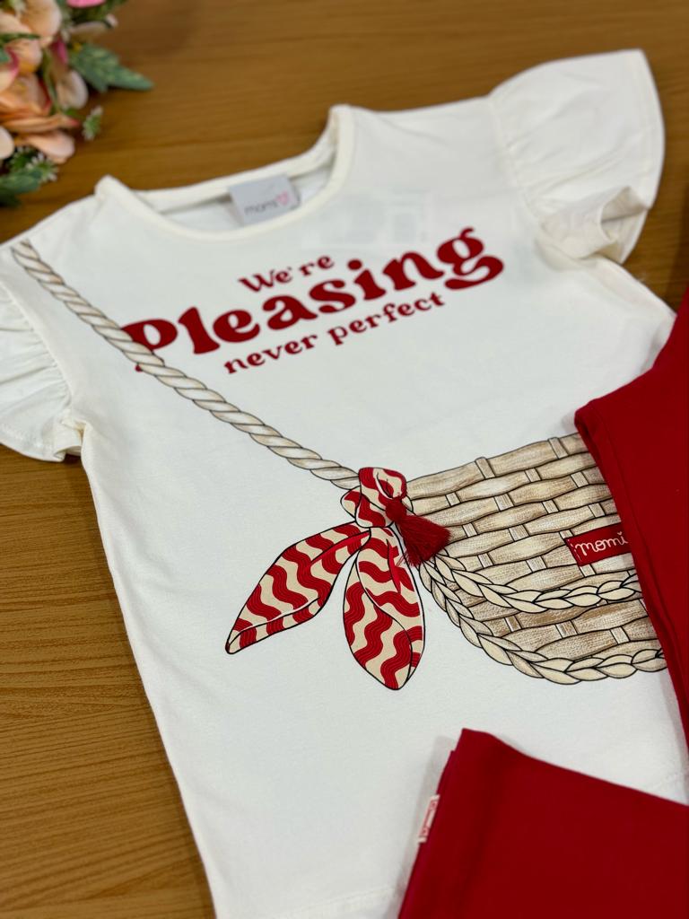 Conjunto Infantil Momi Verão Com Calça Legging e Blusa Off White Cestinha