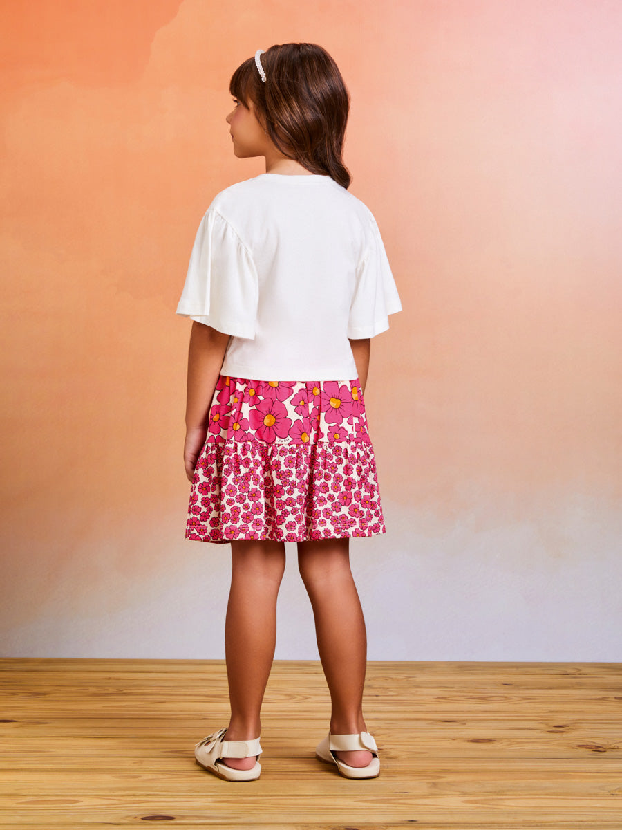 Conjunto Infantil Momi Verão Com Saia e Blusa Flores