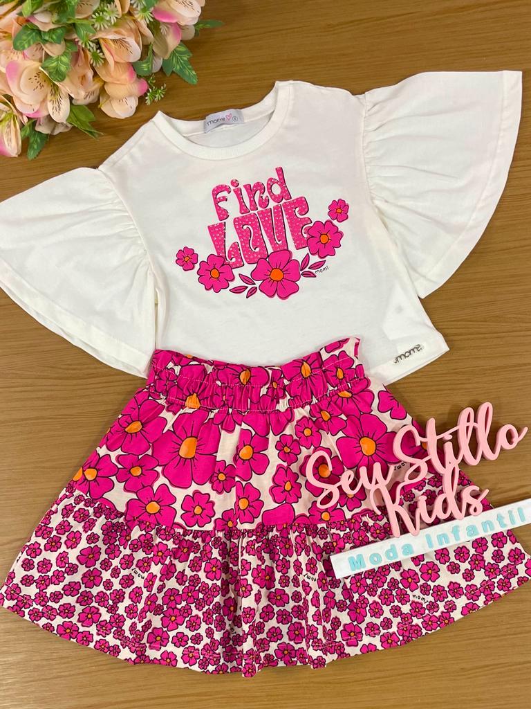 Conjunto Infantil Momi Verão Com Saia e Blusa Flores