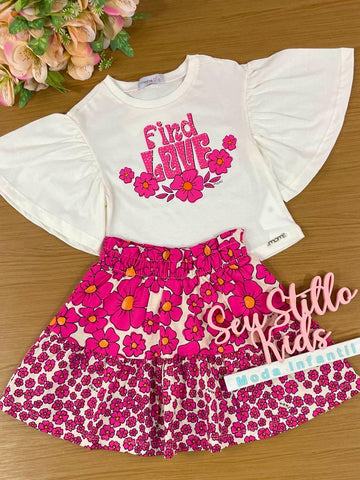 Conjunto Infantil Momi Verão Com Saia e Blusa Flores