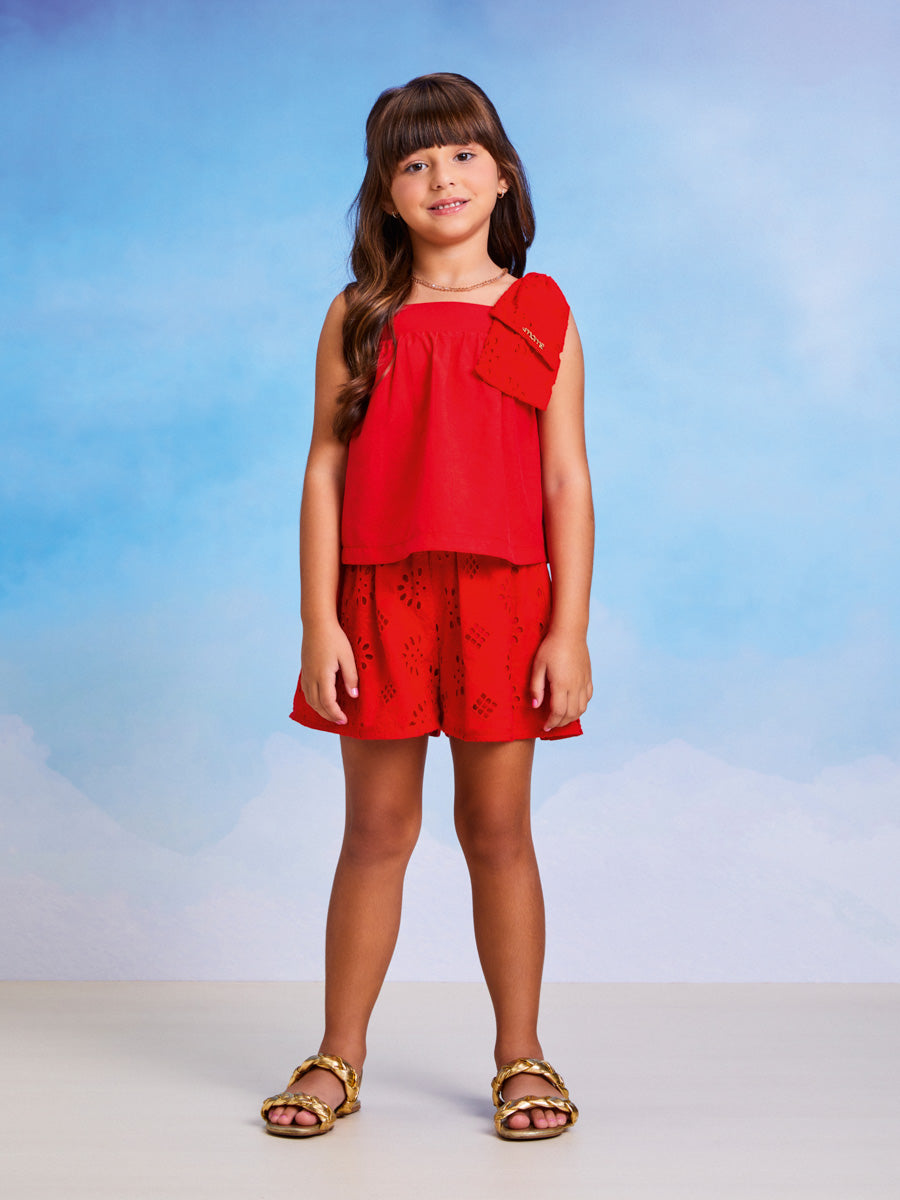 Conjunto Infantil Momi Verão Com Shorts e Blusa Vermelha