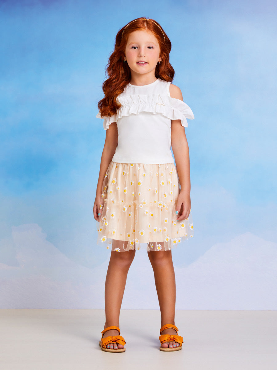 Conjunto Infantil Momi Verão Com Saia e Blusa Margaridas