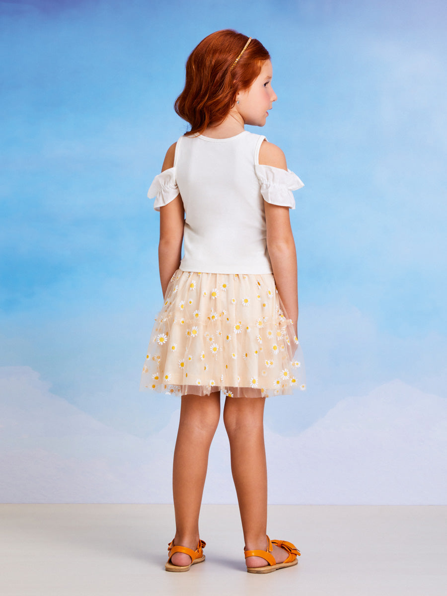 Conjunto Infantil Momi Verão Com Saia e Blusa Margaridas
