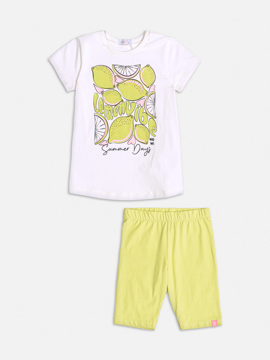 Conjunto Infantil Momi Verão Com Bermuda e Blusa Branca Limão