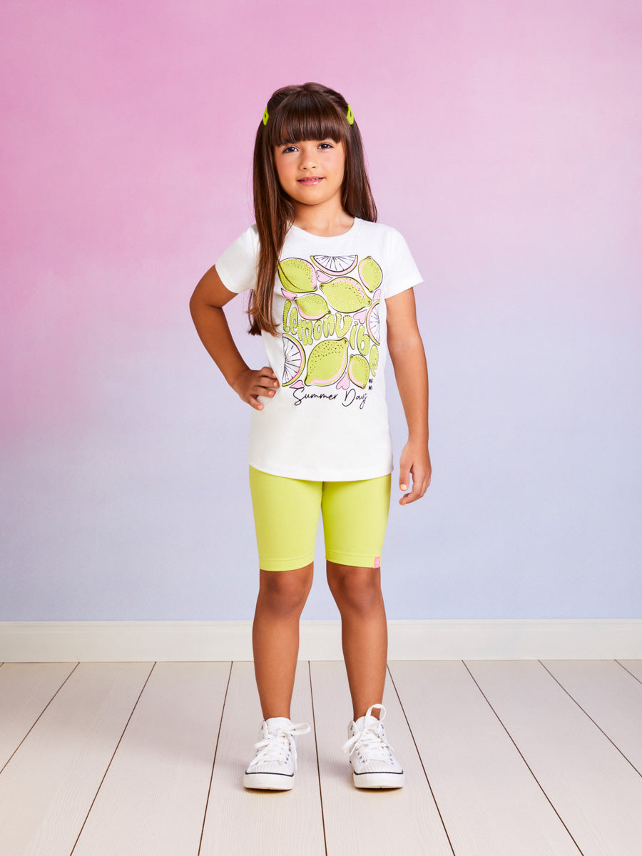 Conjunto Infantil Momi Verão Com Bermuda e Blusa Branca Limão