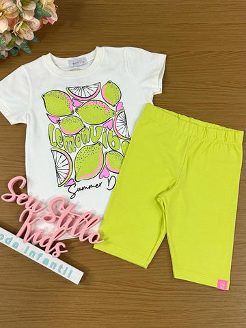 Conjunto Infantil Momi Verão Com Bermuda e Blusa Branca Limão