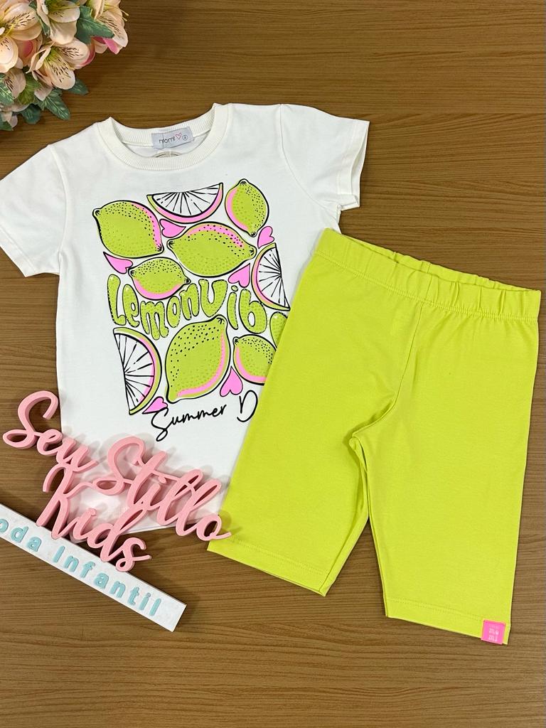 Conjunto Infantil Momi Verão Com Bermuda e Blusa Branca Limão