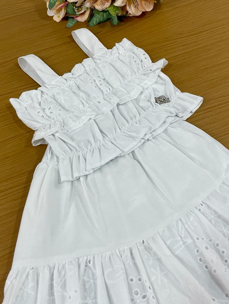 Conjunto Infantil Momi Verão Com Saia e Blusa Laise Branca