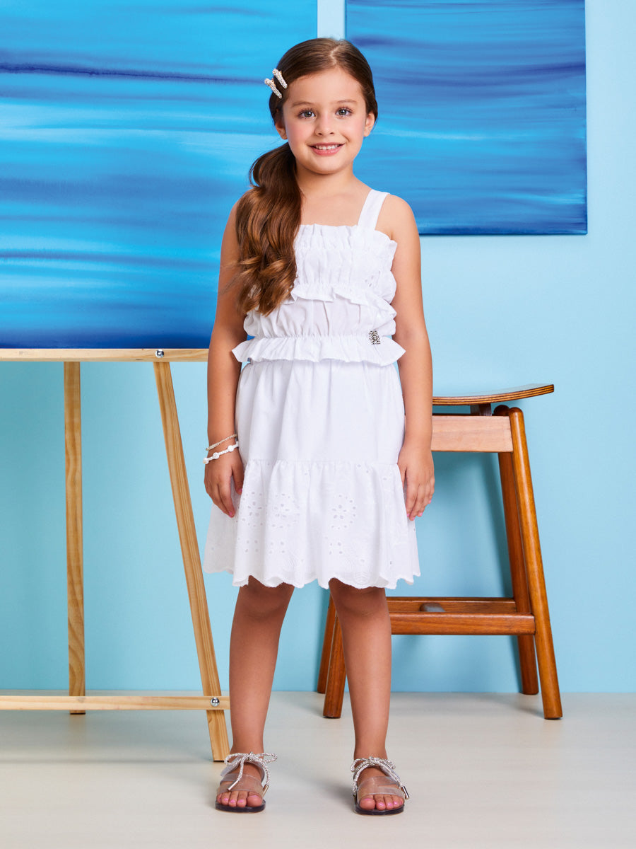 Conjunto Infantil Momi Verão Com Saia e Blusa Laise Branca