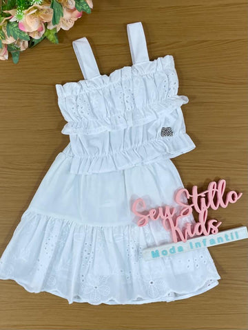 Conjunto Infantil Momi Verão Com Saia e Blusa Laise Branca