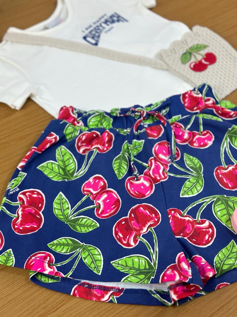 Conjunto Infantil Momi Verão Com Shorts e Blusa Com Bolsinha Cereja
