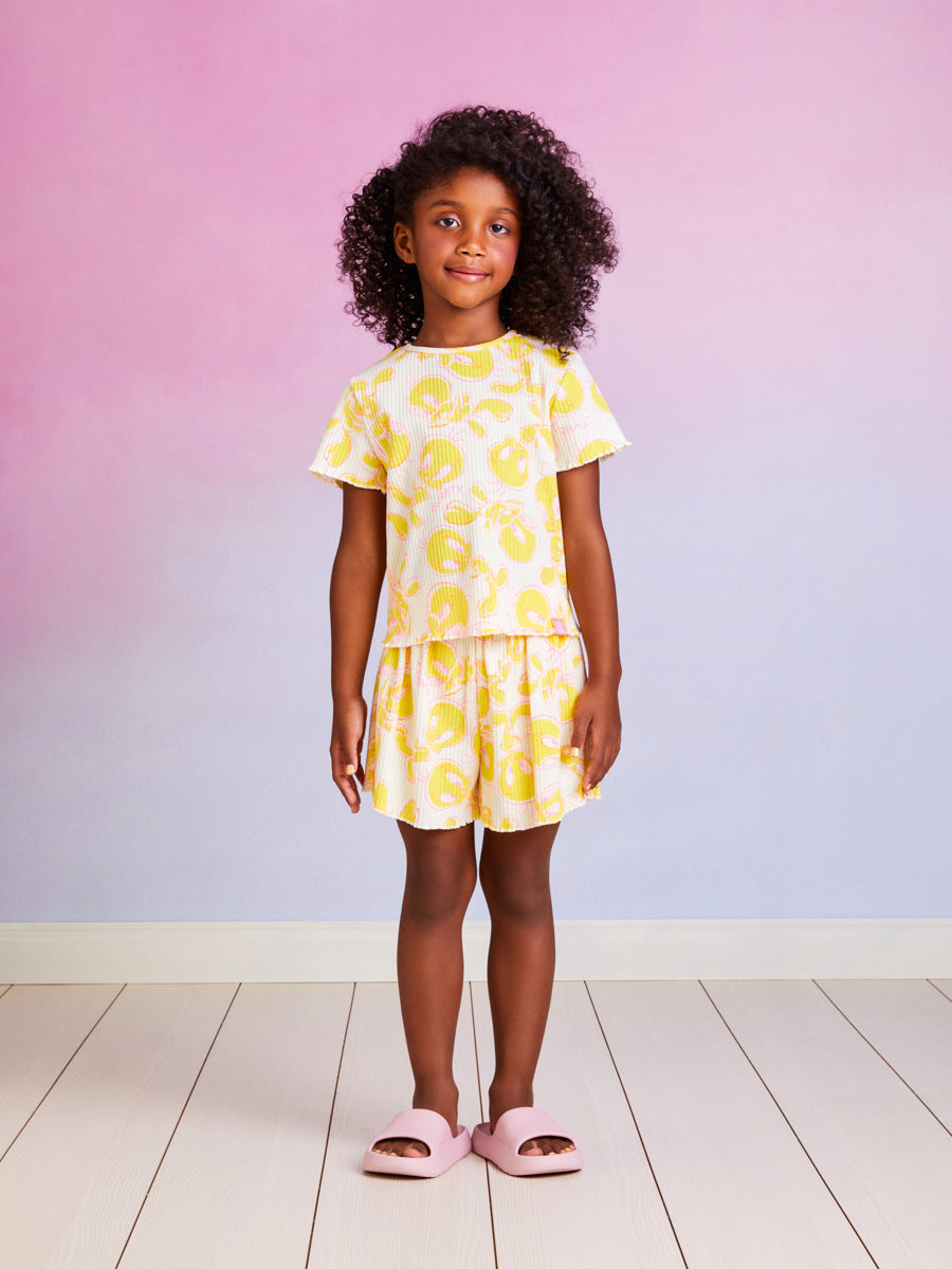 Pijama Infantil Momi Verão Com Shorts e Blusa Piu Piu Neon