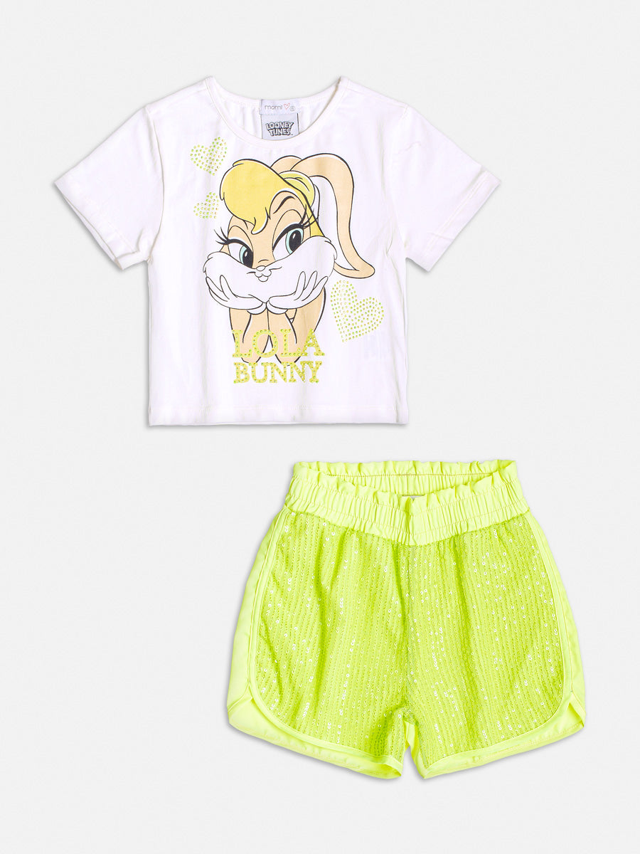 Conjunto Infantil Momi Verão Com Shorts Paetê e Blusa Lola