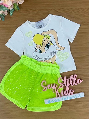 Conjunto Infantil Momi Verão Com Shorts Paetê e Blusa Lola