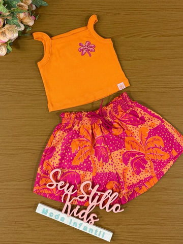 Conjunto Infantil Momi Verão Com Shorts e Blusa Coqueirinhos
