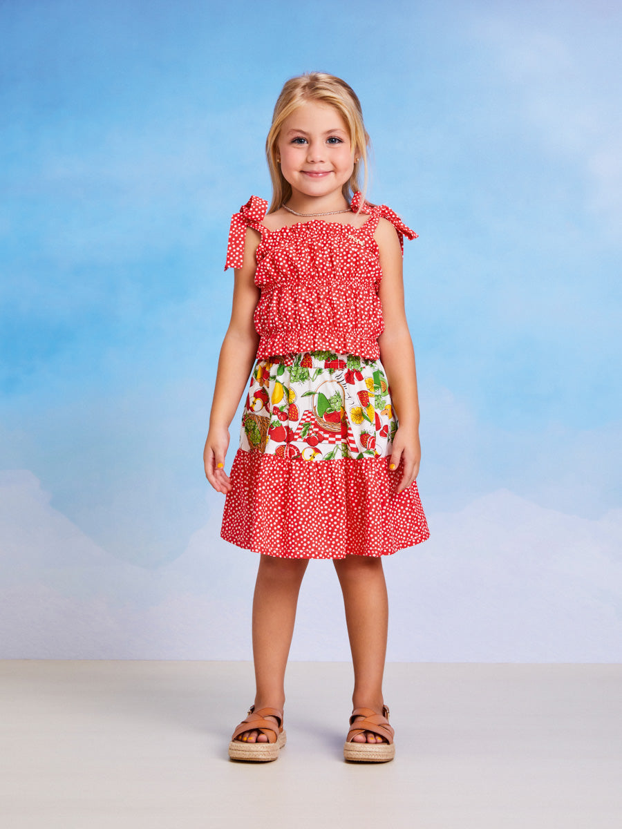 Conjunto Infantil Momi Verão Com Saia e Blusa Frutinha