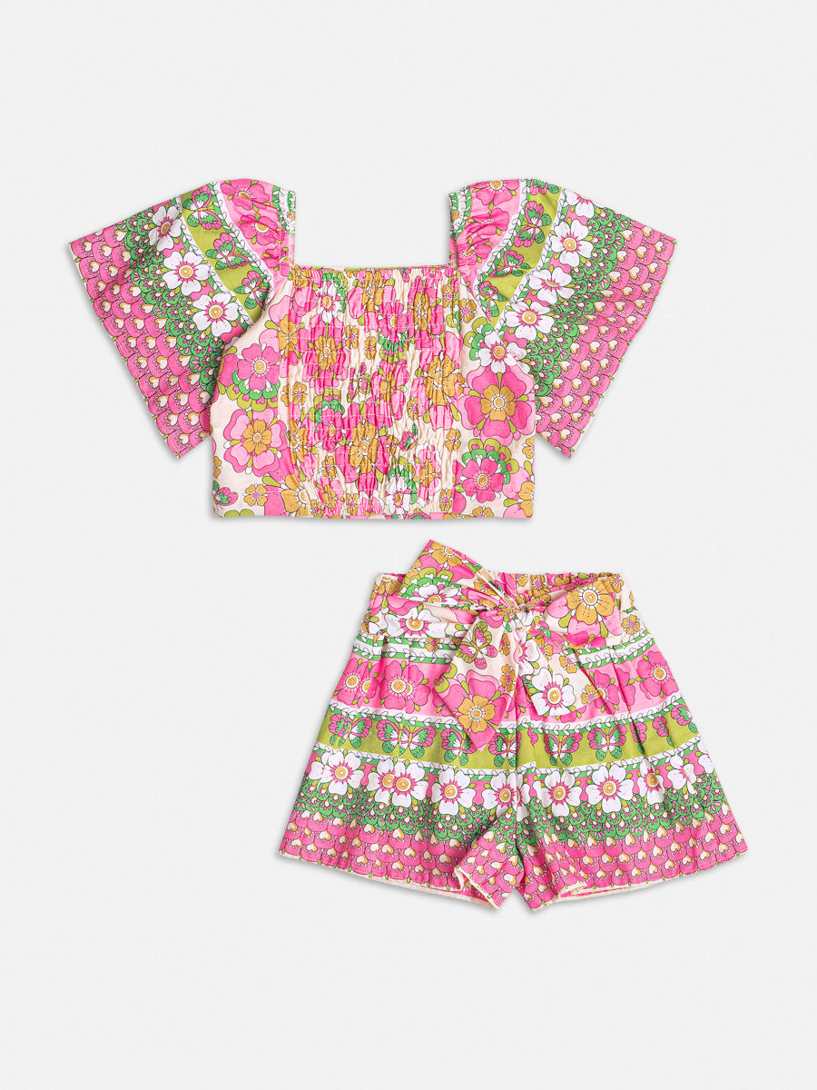 Conjunto Infantil Momi Verão Com Shorts e Blusa Flores