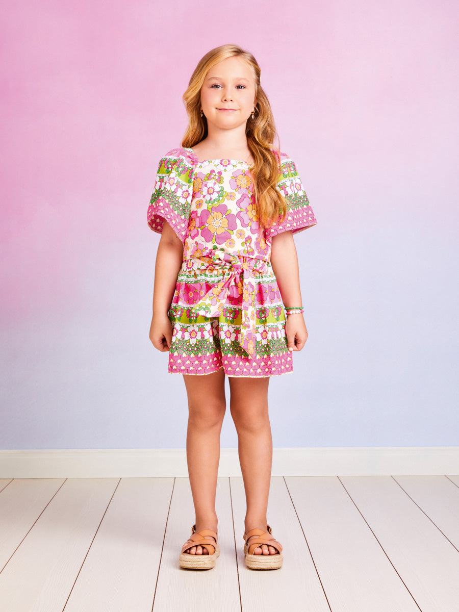 Conjunto Infantil Momi Verão Com Shorts e Blusa Flores