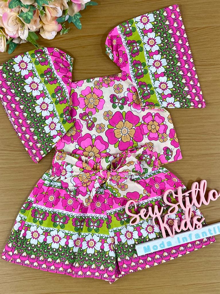 Conjunto Infantil Momi Verão Com Shorts e Blusa Flores