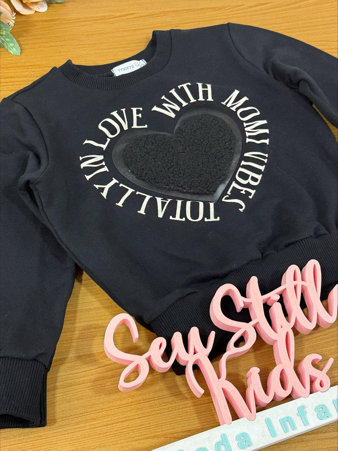 Moletom Infantil Momi Inverno Preto Coração