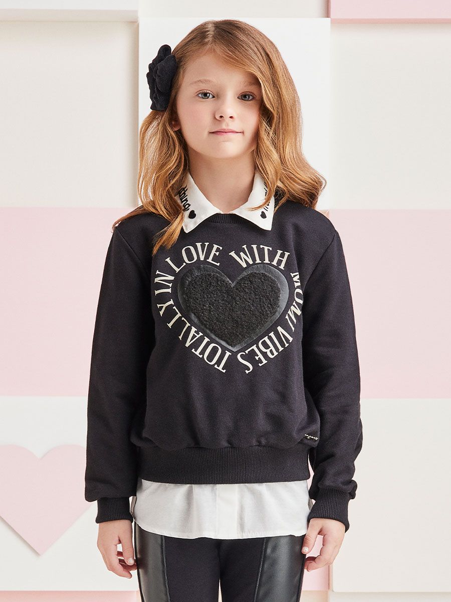 Moletom Infantil Momi Inverno Preto Coração