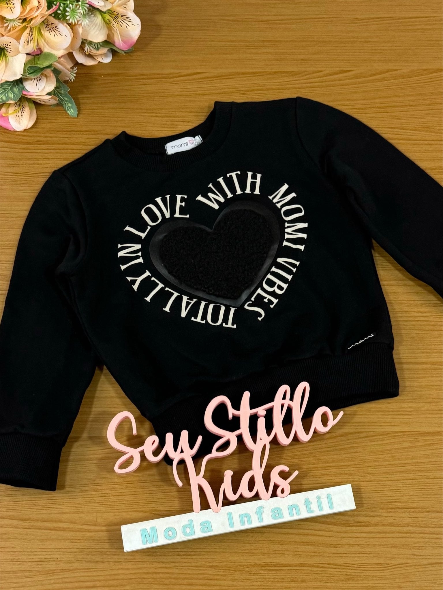 Moletom Infantil Momi Inverno Preto Coração