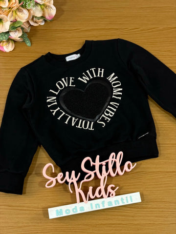 Moletom Infantil Momi Inverno Preto Coração