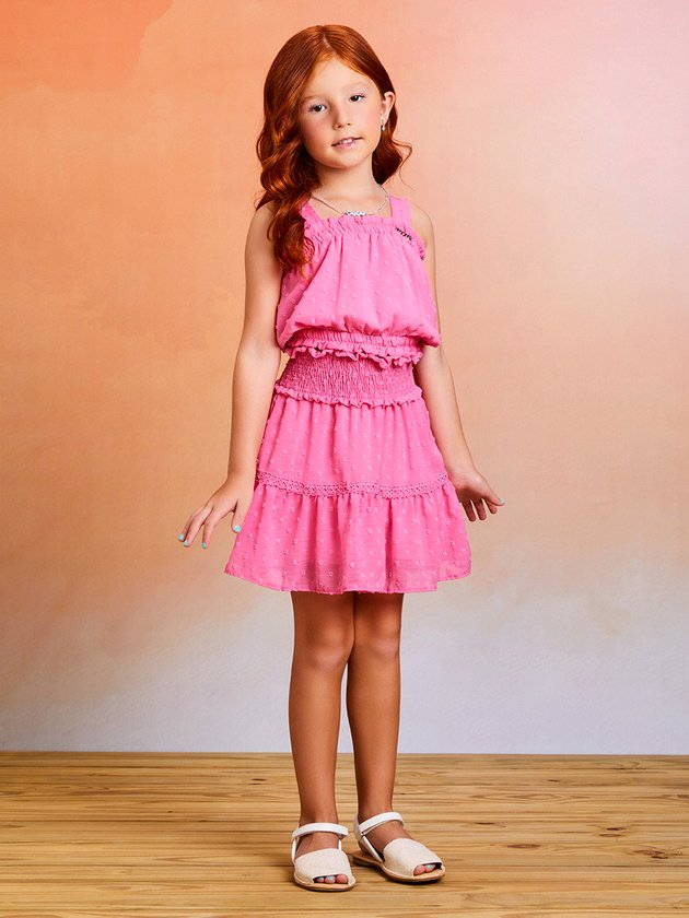 Conjunto Infantil Momi Verão Com Saia e Cropped Rosa