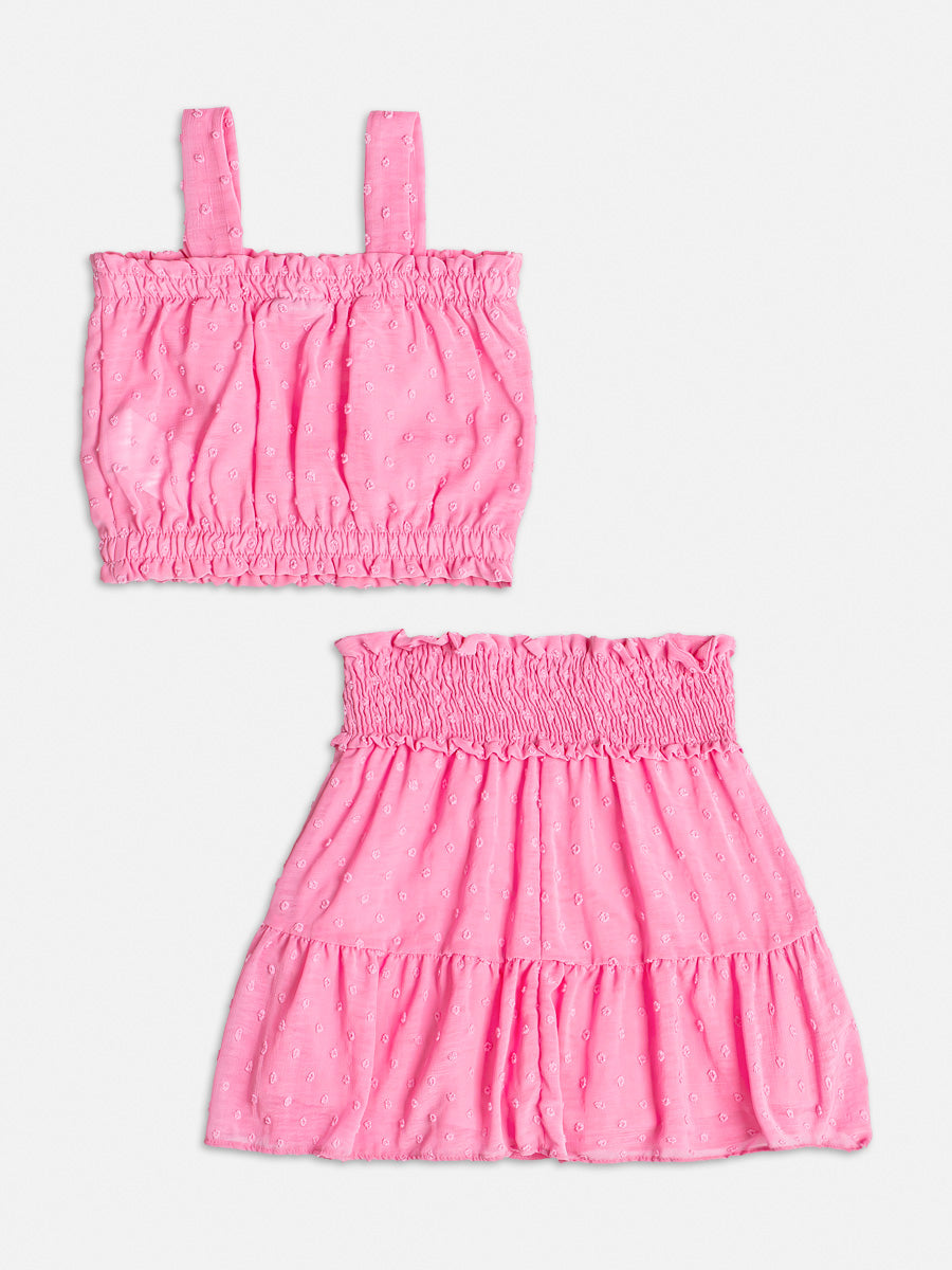 Conjunto Infantil Momi Verão Com Saia e Cropped Rosa