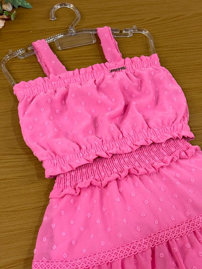 Conjunto Infantil Momi Verão Com Saia e Cropped Rosa