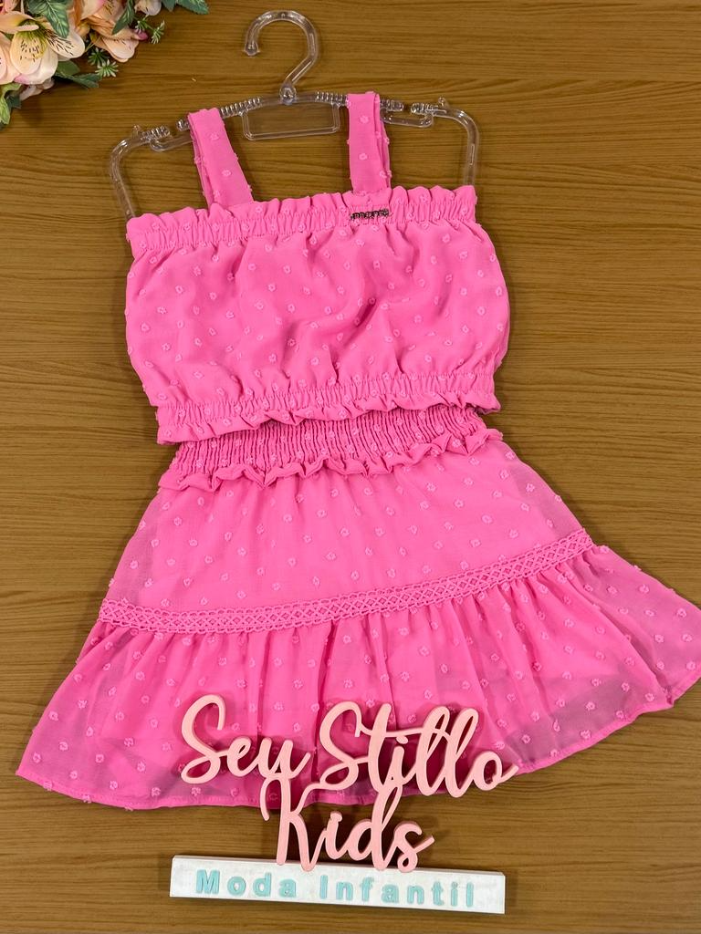 Conjunto Infantil Momi Verão Com Saia e Cropped Rosa