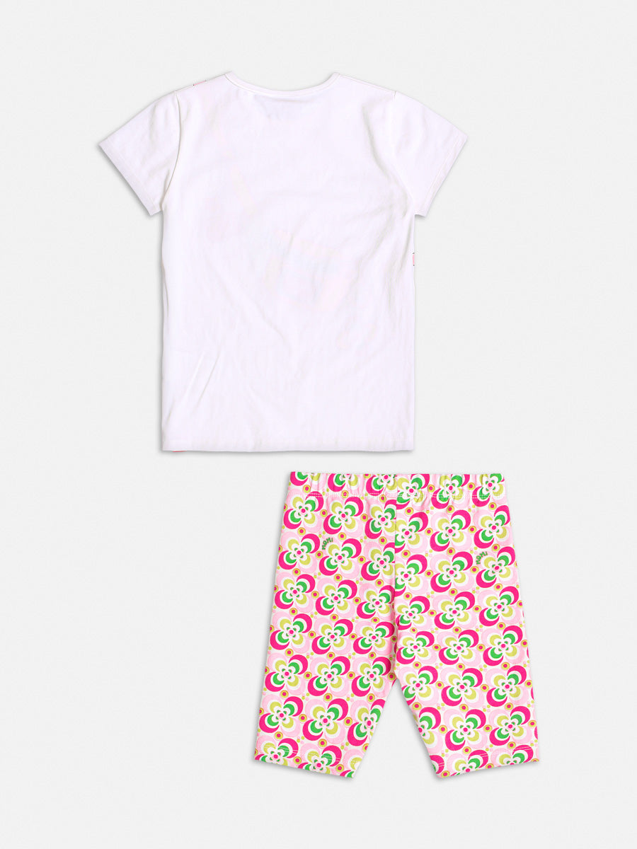 Conjunto Infantil Momi Verão Com Bermuda e Blusa Branca Pochete de Brilho