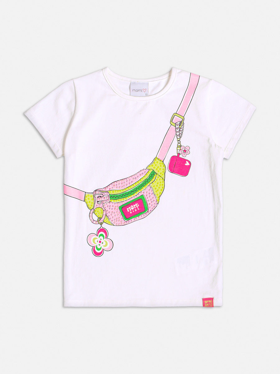 Conjunto Infantil Momi Verão Com Bermuda e Blusa Branca Pochete de Brilho