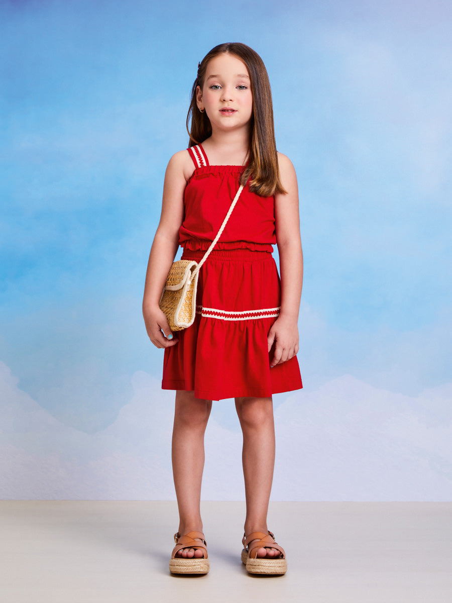 Conjunto Infantil Momi Verão Com Saia e Cropped Vermelho