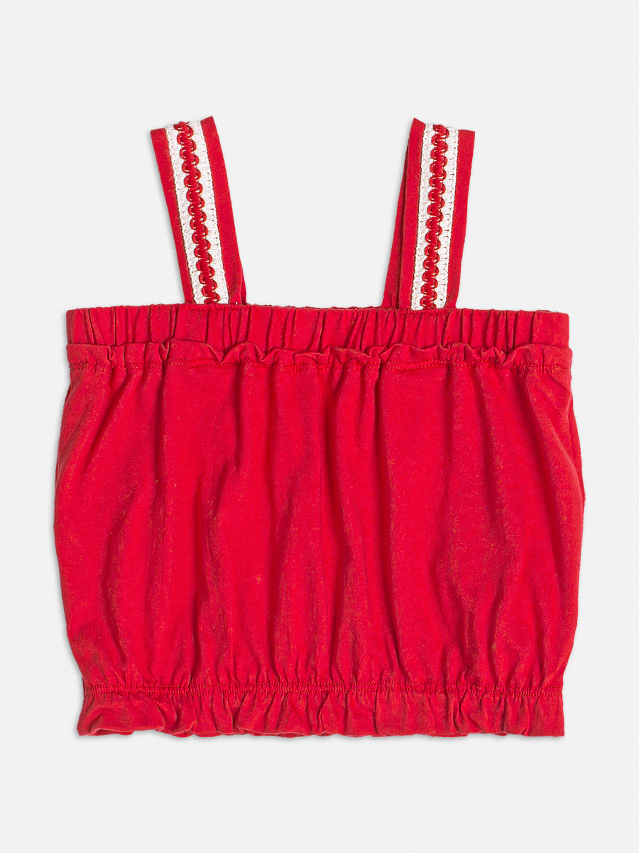 Conjunto Infantil Momi Verão Com Saia e Cropped Vermelho