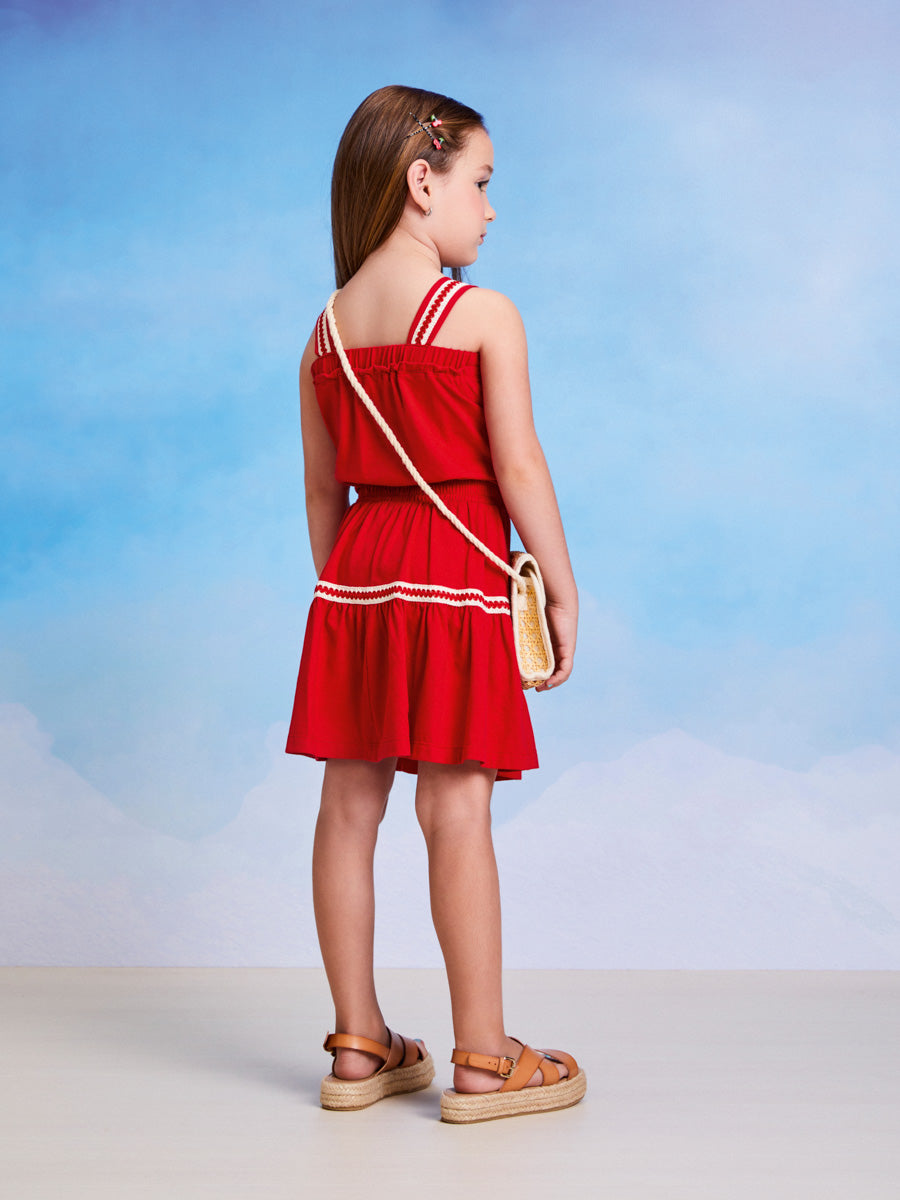 Conjunto Infantil Momi Verão Com Saia e Cropped Vermelho