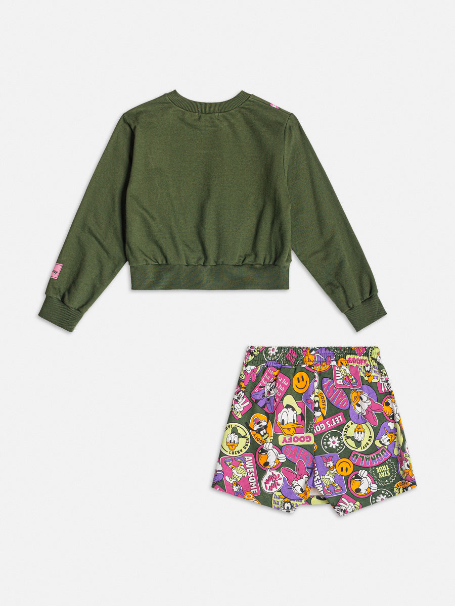 Conjunto Infantil Momi Inverno Shorts Saia e Moletom Sem Flanela Margarida Disney
