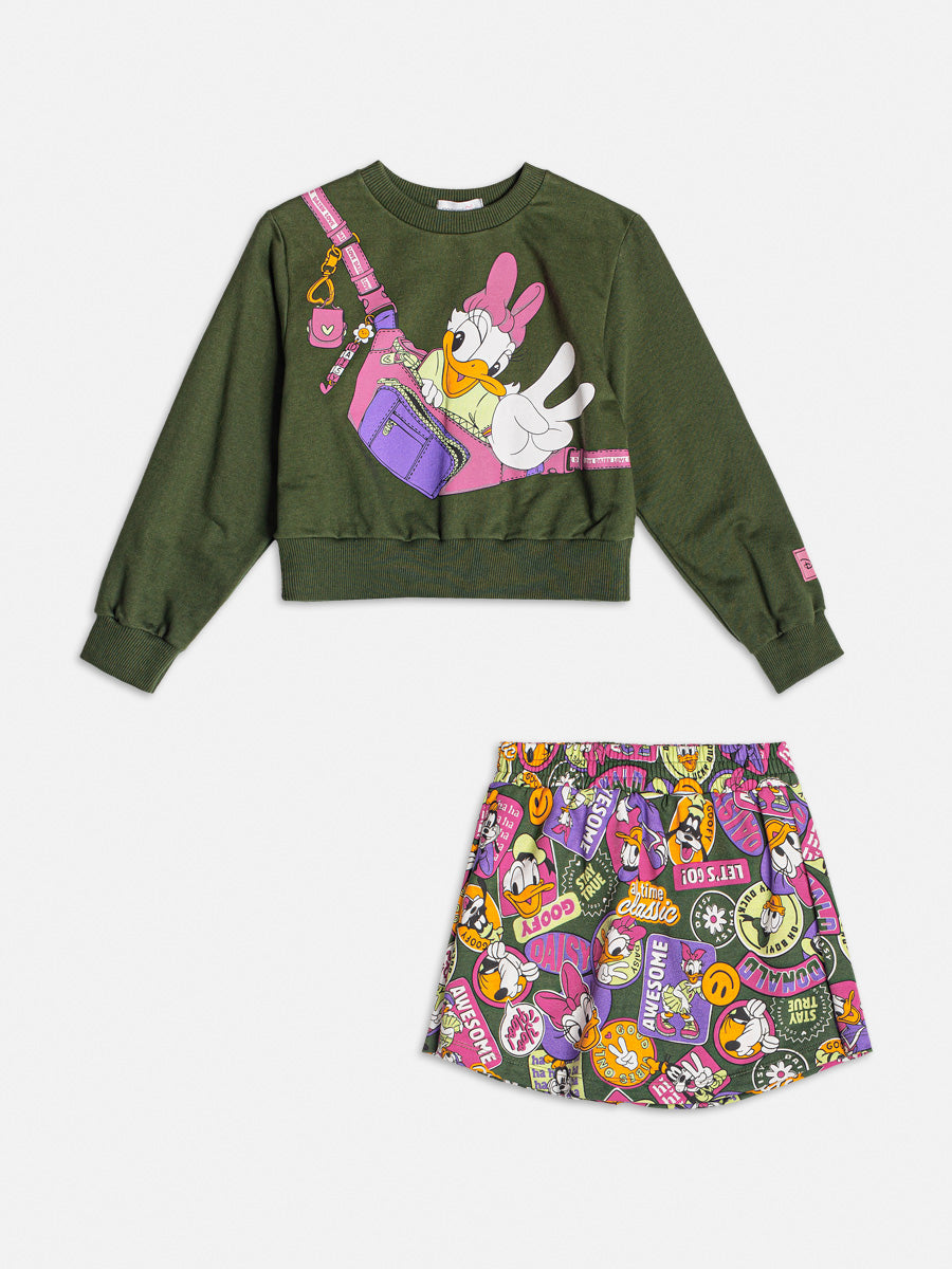 Conjunto Infantil Momi Inverno Shorts Saia e Moletom Sem Flanela Margarida Disney