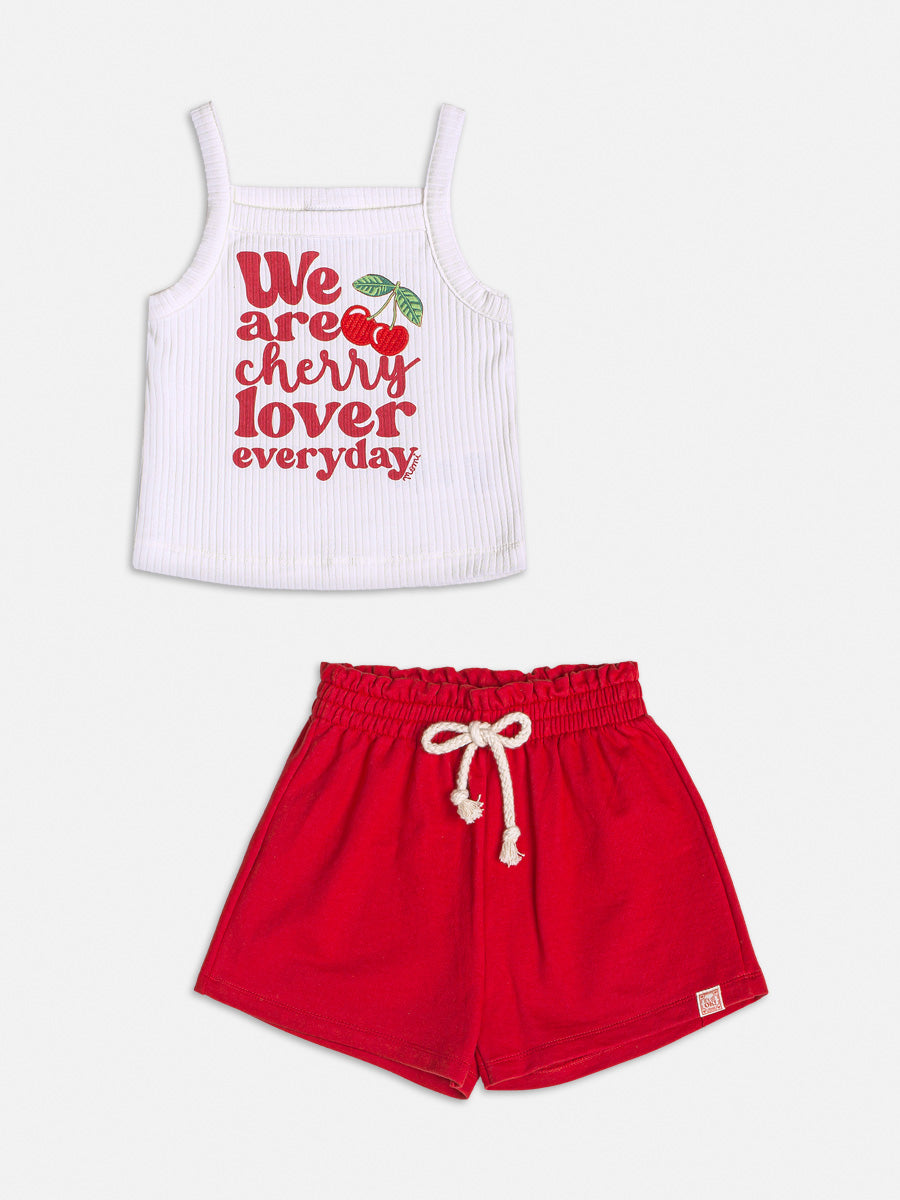 Conjunto Infantil Momi Verão Com Shorts e Blusa Cerejinha