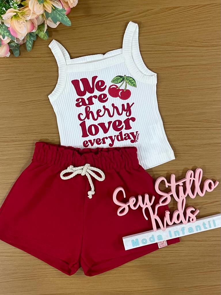 Conjunto Infantil Momi Verão Com Shorts e Blusa Cerejinha